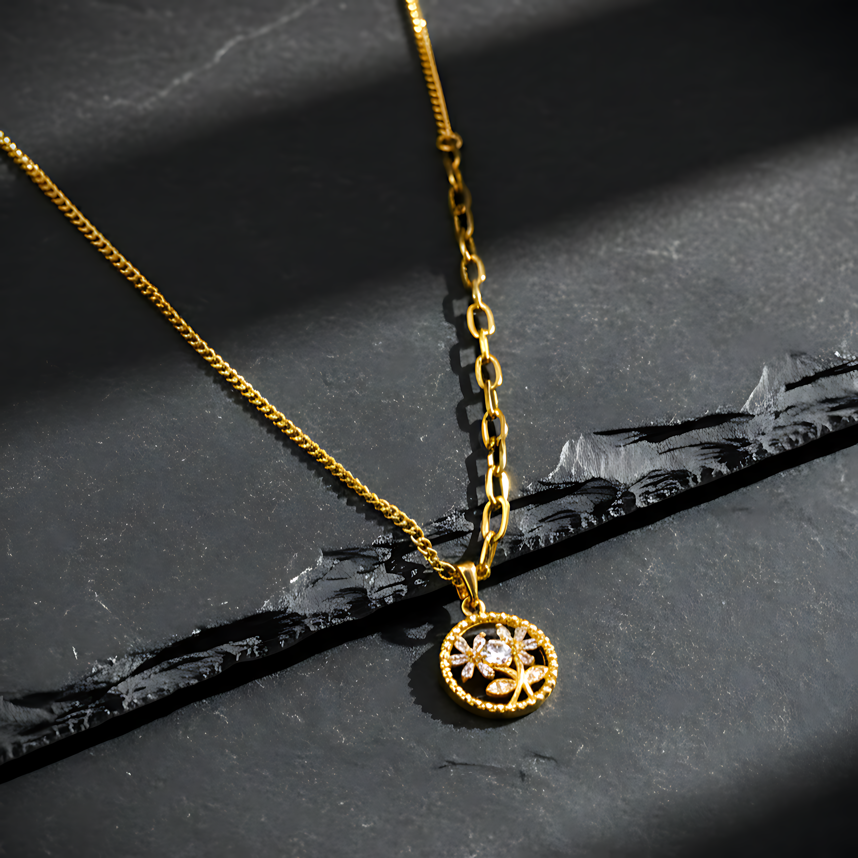 Golden Blossom Pendant Necklace