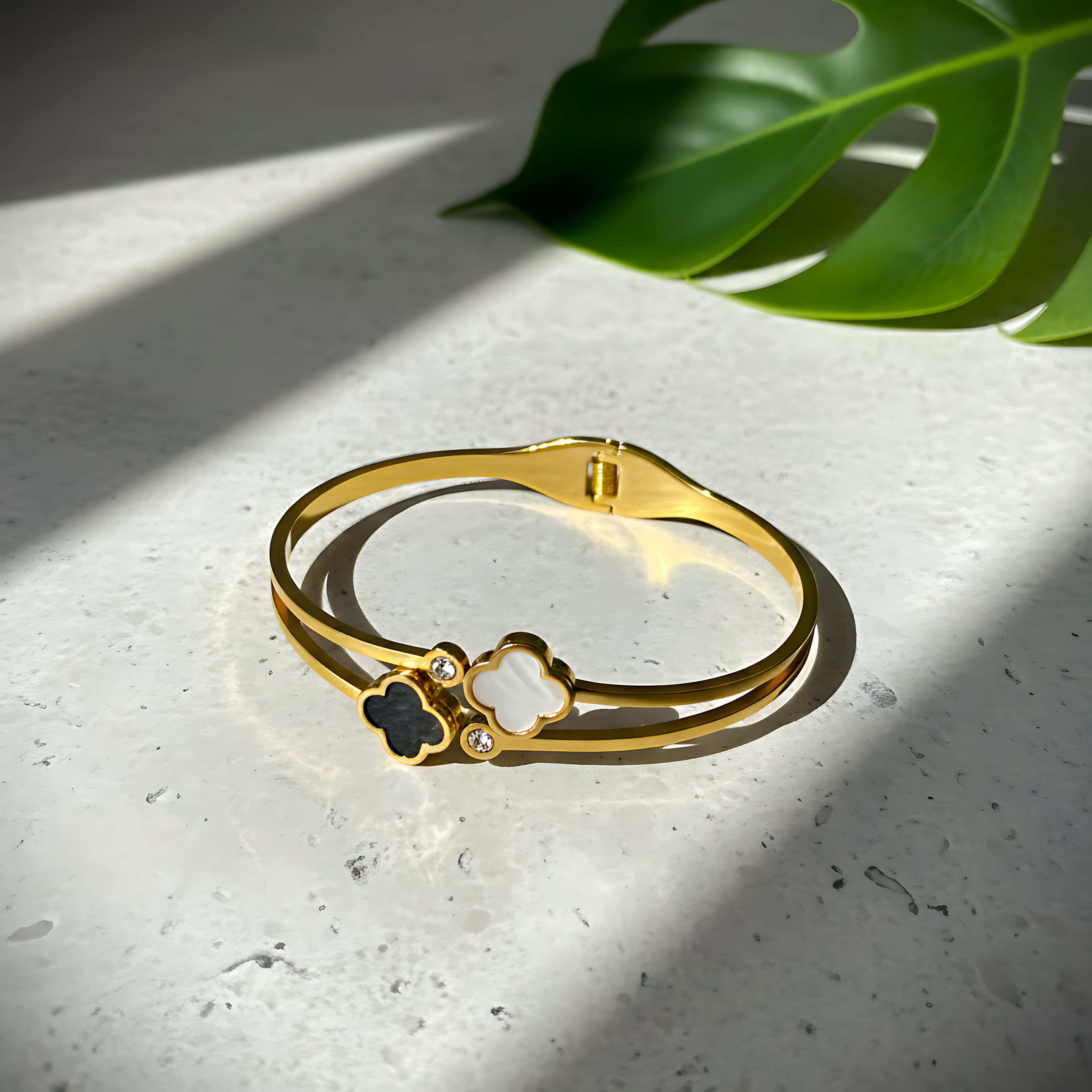 Black & White Clover Bangle