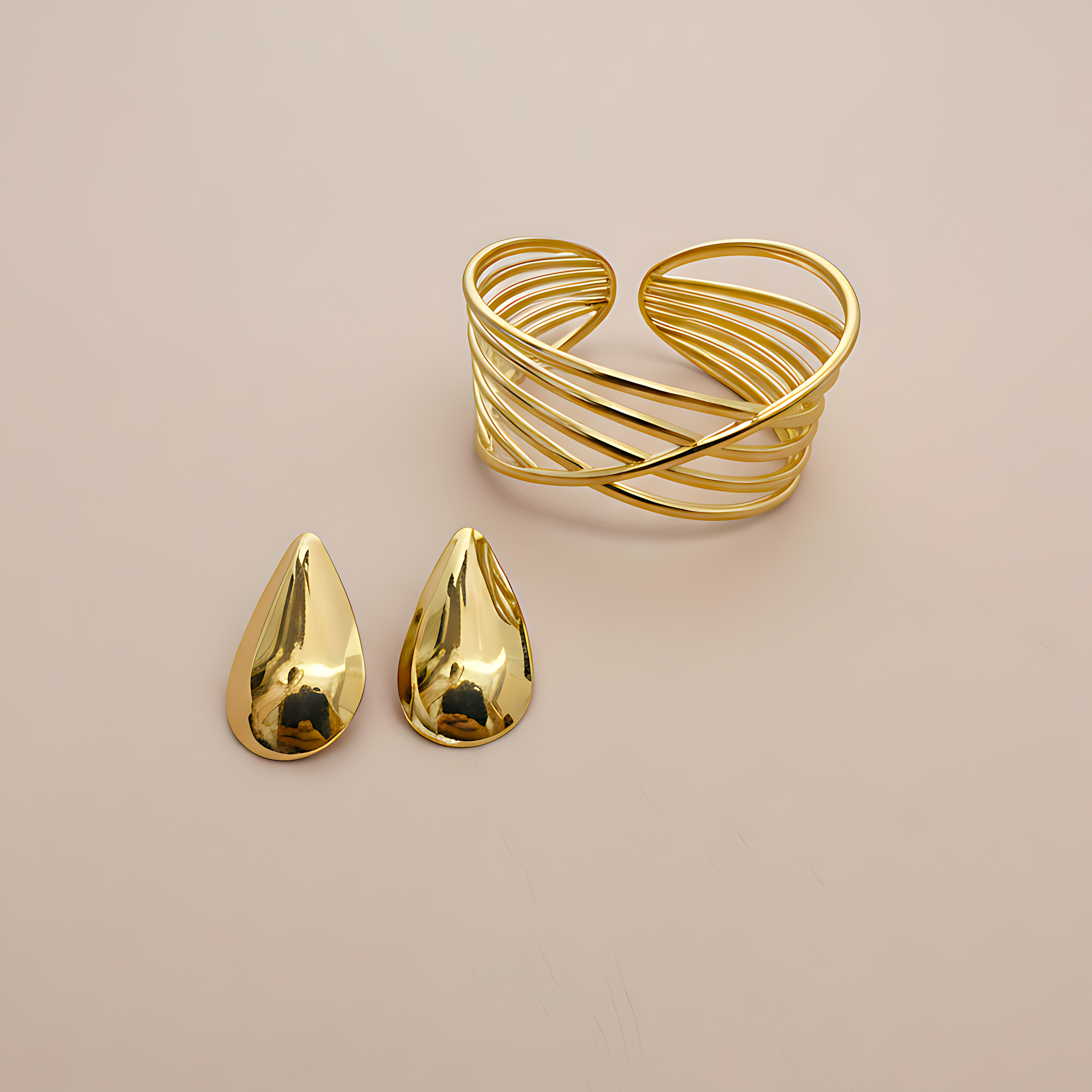 Classic Wire Cuff Bracelet & Stud Earrings Combo Set