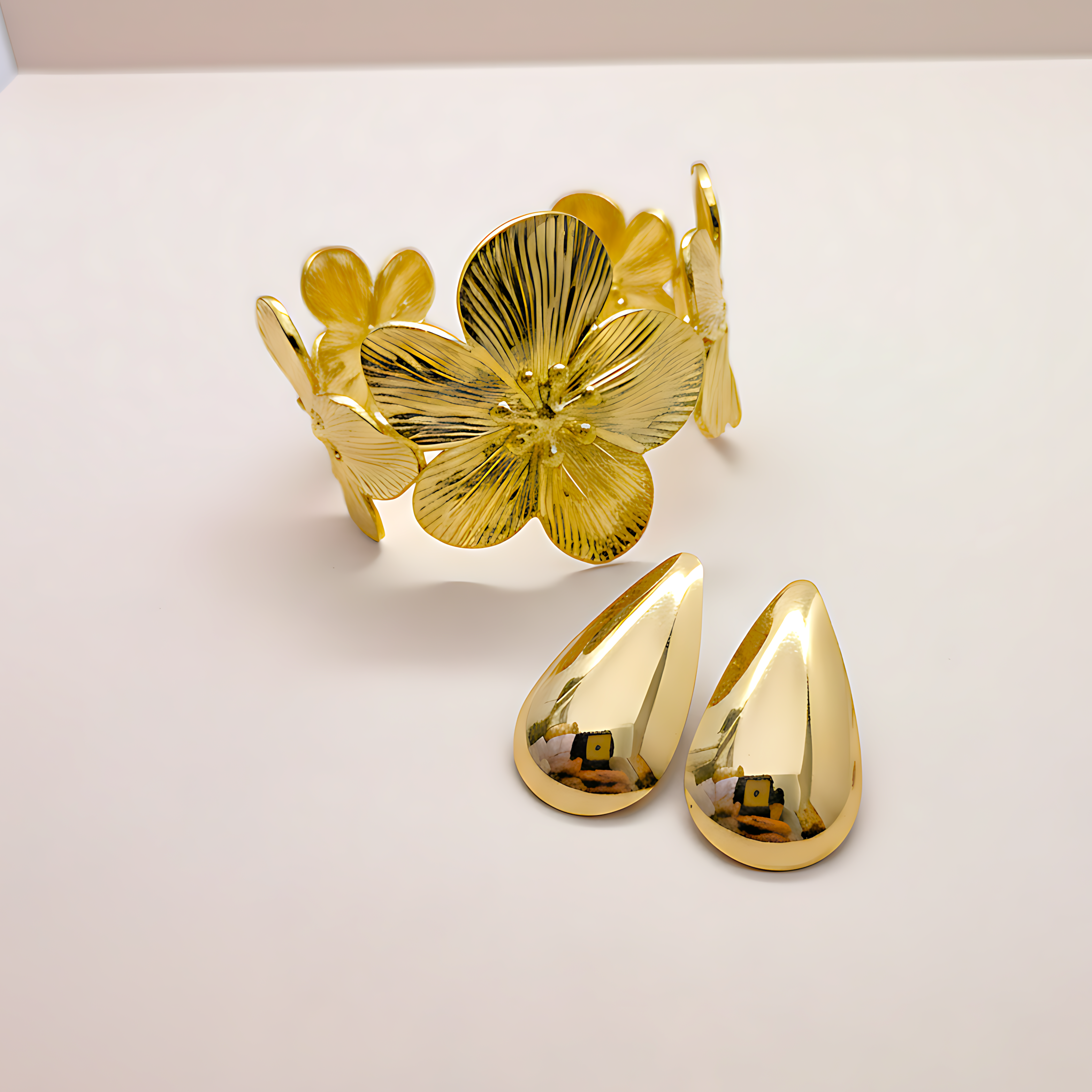 Floral Cuff Bracelet & Stud Earrings Combo Set