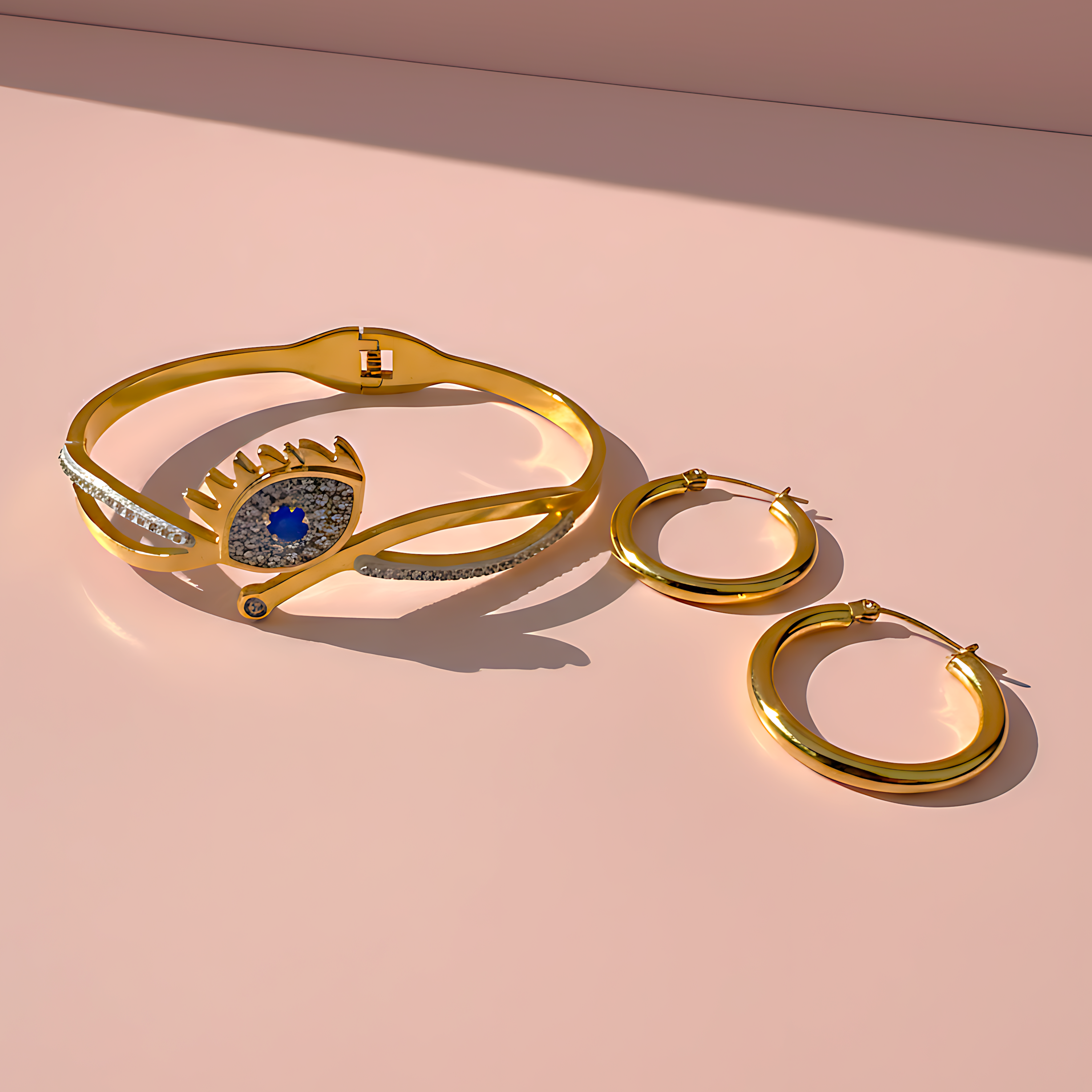 Evil Eye Bracelet & Classic Hoop Earrings Combo Set