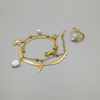 Butterfly Ring & Ocean Pearl Bracelet Combo Set