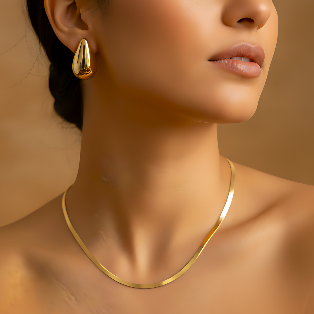 Modern Snake Chain & Stud Earrings Combo Set