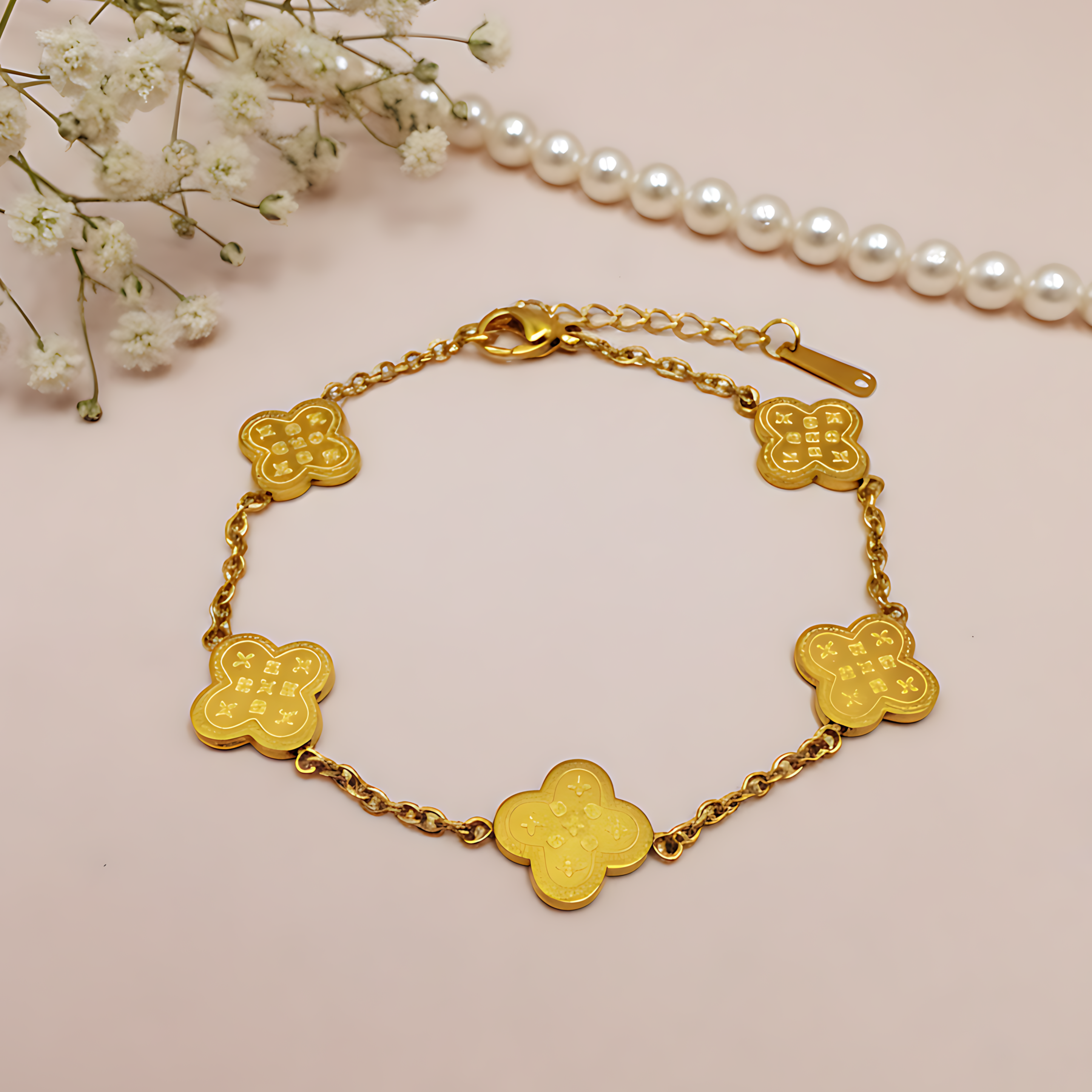 Gold Clover Charm Bracelet