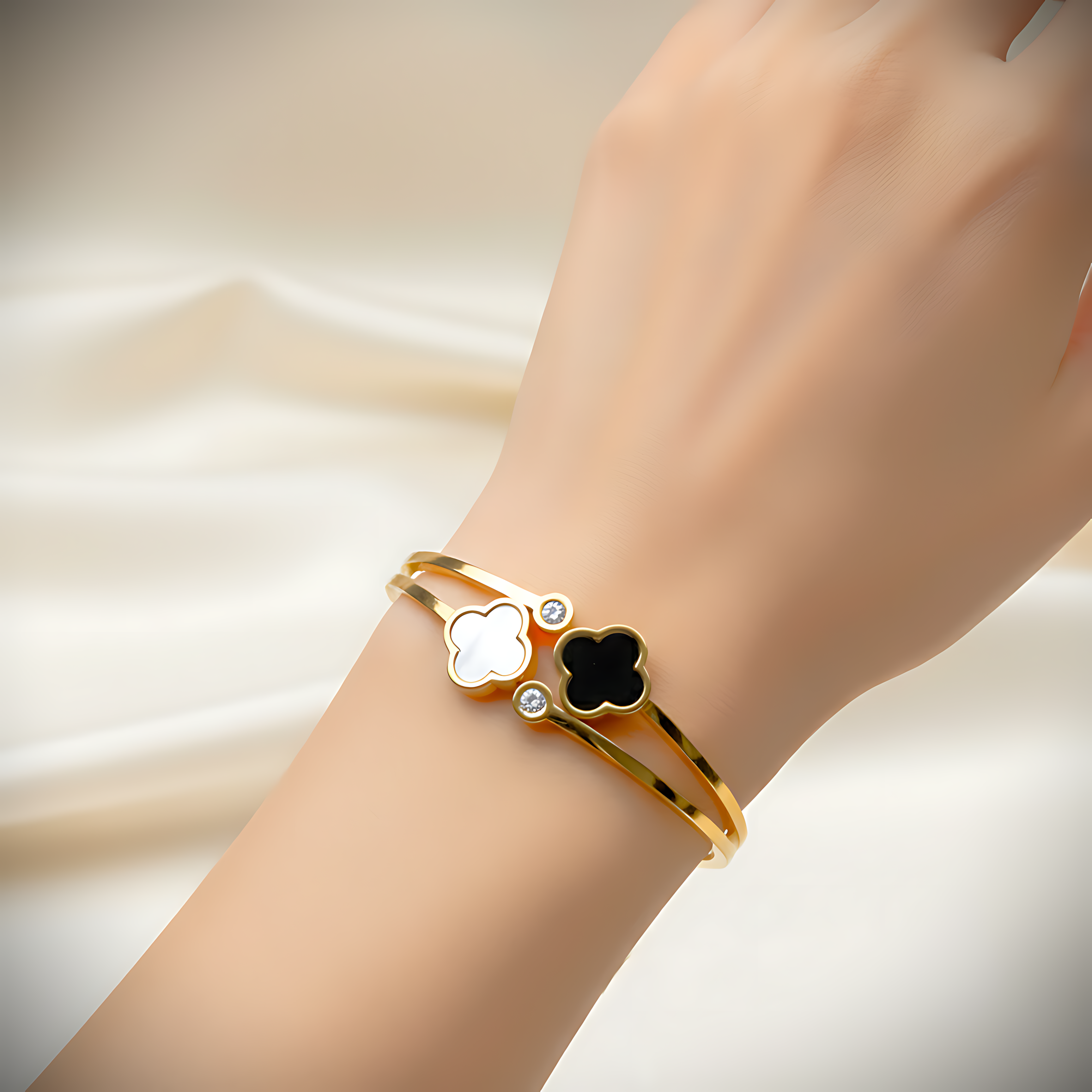 Black & White Clover Bangle
