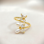 Dual Pearl & Crystal Butterfly Ring